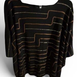 Ming Wang Black Top with Brown Metallic Accent Stripes